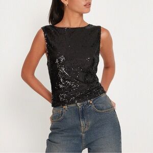 Motel Rocks Black Sequin Sleeveless Top